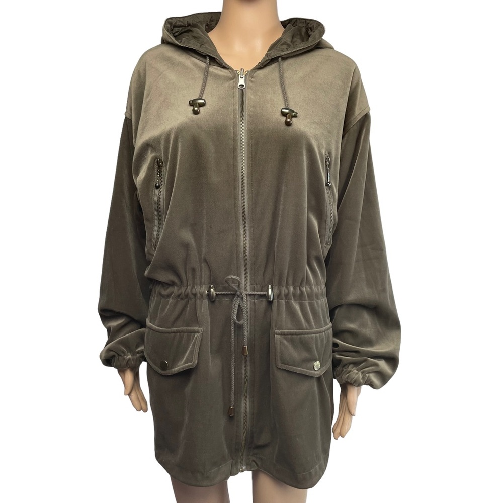OutBrook Velvet Womens Anorak Jacket 2X Green Hooded Raincoat Lined Reversible